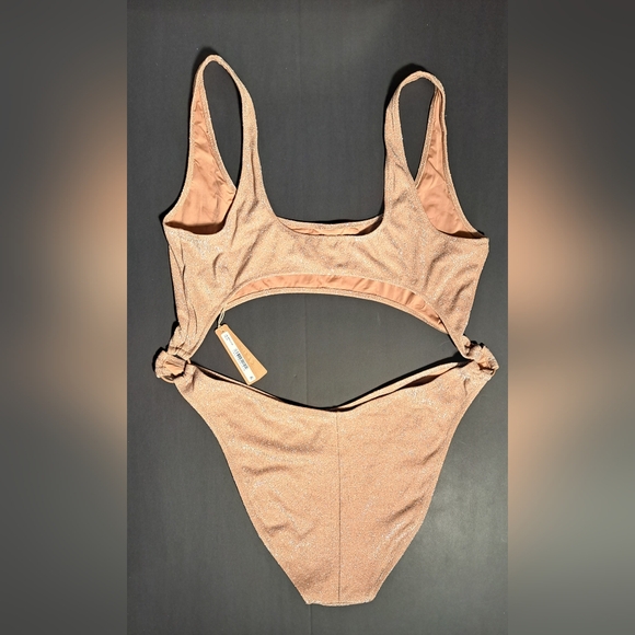 SKIMS Glitter Sparkle 1 Piece Swimsuit Sexy Monokini Sienna Nude Tan 22 24 3X - Picture 3 of 9